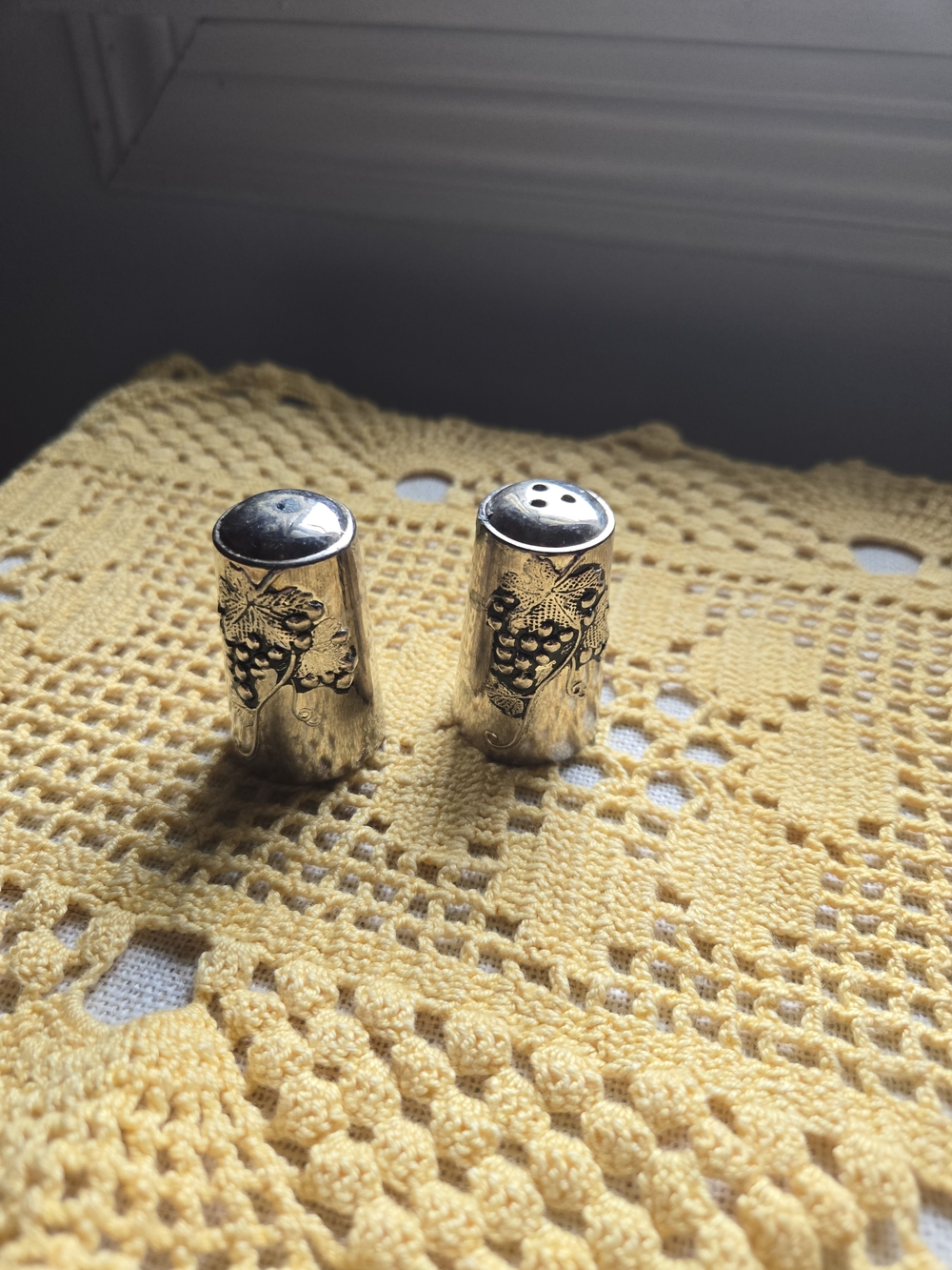 Silver-Tone Salt & Pepper Shaker Set - Ornate Grape Design